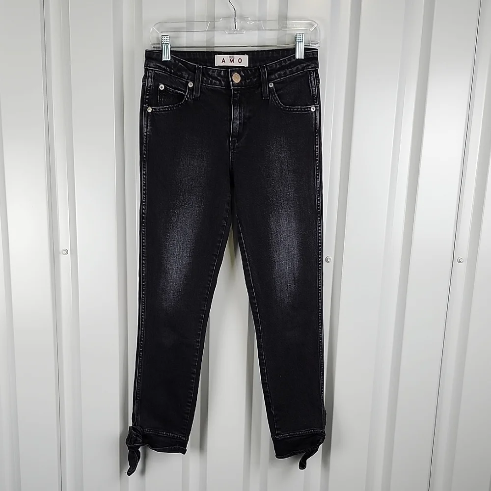 AMO Women's Tie Ankle Jean in Black Magic Jeans Size 25 Mid-Rise Cropped